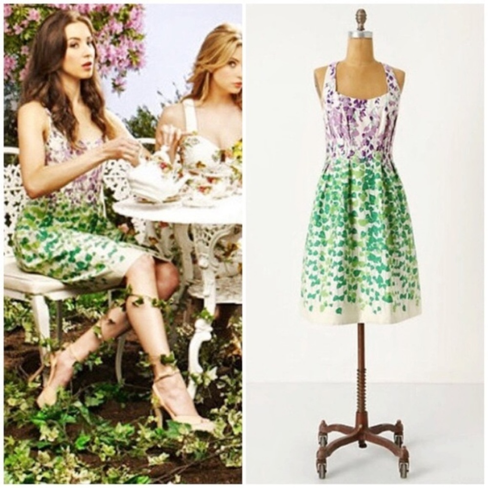 Anthropologie Purple and Green Floral Dress
